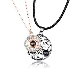 Collar Magnético para Parejas de Sol Y, 100 Idiomas, Colgante de Proyección, Collar de 100 Idiomas, Joyería, Novedad, Collar a Juego para Parejas, par