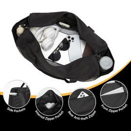 seyfocnia Gym Duffel Bag with Shoe Compartment, Lightweight Travel Bag for Men Women Carry On Overnight Bag Weekender Bag for Workout Sport-Black