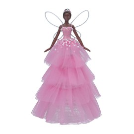 Gisela Graham 18cm Black Skinned Fairy Tree Topper | Pink Dress