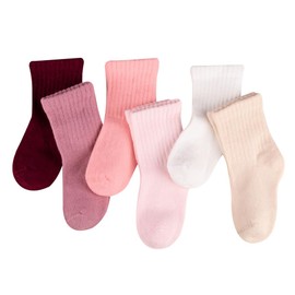 Petit Minou Bella Seamless-Toe Crew Socks, Cotton, Newborn Baby Infants Toddlers Kids Boys Girls Crew Socks (6-Pack) (US, Age, 2 Years, 3 Years, Rose)