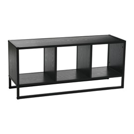 Household Essentials Jamestown TV Stand Coffee Table with Square Cube Storage Compartments Black Oak Wood Grain and Black Metal