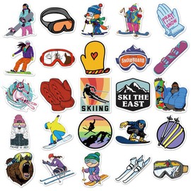 Ski Stickers, 50 Pcs Cool Skiing Waterproof Cartoon Helmet Stickers for Snowboard Water Bottles Laptop Skateboard Bike Car Luggage, Winter Outdoor Sports Ski Decals for Teens Adults Kids (Winter Skiing)