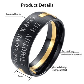 EZSONA Men's 8mm Stainless Steel Bible Verse Christian Purity Puzzle Ring 1 Timothy 4:12 Gold Size 9
