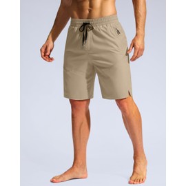 Pudolla Mens Board Shorts 9" Quick Dry Beach Shorts with Liner Bathing Suit Swim Trunks for Men Swimwear（Khaki M