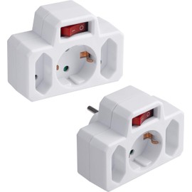 Meister Zwischenstecker 3-fach - 2 Stück im Set - Mit Euro- & Schuko-Steckplatz - Beleuchteter Schalter - weiß - IP20 Innenbereich - Stromsparende Nutzung / Steckdosenadapter / Eurostecker / 7421230