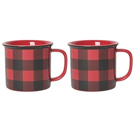 Now Designs Red Buffalo Check Heritage Stoneware Mug 12 oz, Set of 2
