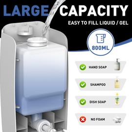 Bertreno Commercial Soap Dispenser Wall Mount Manual Pump Hand Soap Dispenser 800ml Gel Liquid Hand Sanitizer Dispenser Self Adhesive for Home Bathroom (Silver)