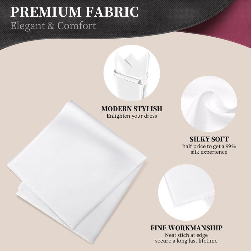 Satin Pocket Square for Men, Vegan Silk Suit Handkerchief -