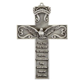 Holy Spirit Dove Confirmation Prayer Pewter Wall Cross Religious Keepsake, 5 Inch