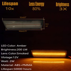 KYYET Smoked Lens LED Side Marker Lights Compatible With 2008-2014 Dodge Challenger & 2011-14 Charger (Pack of 4, 2pcs Front Amber LED & 2pcs Rear Red LED)