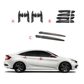 x xotic tech Exterior Door Handle & Bowl Side Mirror Stripe Cover Trim Combo Kit,Carbon Fiber Pattern,Compatible with Honda Civic 10th Gen Sedan 2016-2021 (Without Keyless Entry Hole)