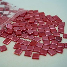 Yuvori Iridescent Square Glass Mosaic Tiles 1.5cm 1lb DIY Picture Frame Bathtub Coasters Vases Interior Decor (Red)