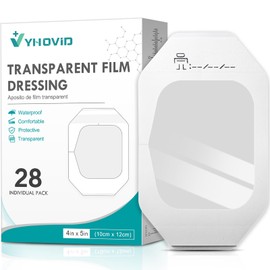 Transparent Film Dressing 4" x 4.75" Box of 28 - Waterproof Bandages for Swimming, Showering, Wounds, Post Surgical Shower or IV Shield, Tattoo Aftercare Bandage, Scar Therapy, Adhesive Patches