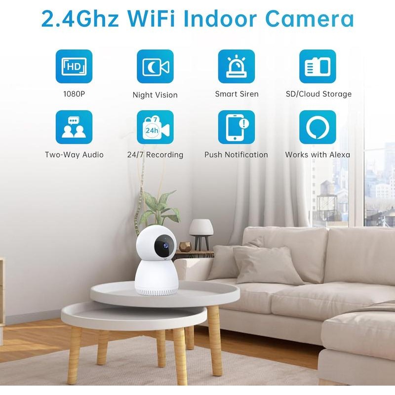 Indoor Security Camera with Motion Detection Siren Night Vision Two-Way