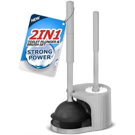 2 in 1 Toilet Plunger and Brush Set,Extended Handle Plunger,Toilet Bowl Brush Plunger Set,Bathroom Cleaning Tools ,Toilet Brush Plunger Combo,Cleaning Brush,Bathroom Cleaning Supplies Plastic Stripe Black:_Dark Grey_1Pack