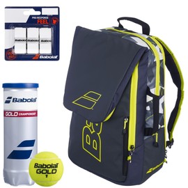 Babolat Pure Aero Tennis Racquet Backpack (Grey/Yellow/White) with Optional Accessories