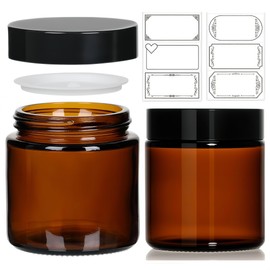 Jaisie.W 4oz Amber Glass Jars with Lids 2Pack, Small Salve Containers with Inner Seal for Creams, Candles,Accessories and DIY Lotions, White Stickers Included (120ml Set of 2)