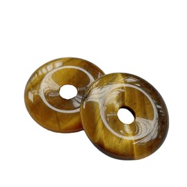 Bacatgem 2 Pcs Tiger's Eye Polished Crystal Amulet Peace Circle Donut Stone Beads Supplies,Round Large Hole 7mm Lucky Coin Amulet Peace Circle Healing Crystal