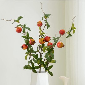 3 Bunches 27.5inch Artificial Pomegranate Branches with Stem Faux Fruit for Vase Realistic Fake Pomegranates Tree Branch for Kitchen Decoration Home Wedding Party Farmhouse Garden Spring Summer Decor