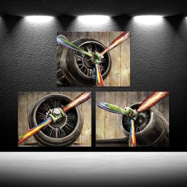 iKNOW FOTO 3 Pieces Vintage Airplane Propeller Canvas Wall Art Plane Engine Artwork Rustic Aircraft Painting Print Pictures for Office Man Cave Decor Each Panel 12x16inch (Small)