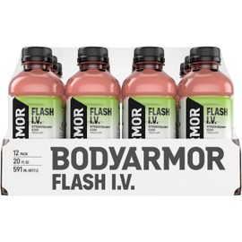 BODYARMOR Flash I.V. Electrolyte Beverage, Strawberry Kiwi, Hydration Drink with Coconut Water For Rapid Rehydration, Post Workout Recovery, 20 Fl Oz (Pack of 12)
