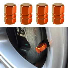 4PCS Car Tire Stem Valve Caps, Auto Hexagon Shape Dustproof Tire Cap Wheel Tire Valve Covers, Car Leak-Proof Air Protection Accessories for Cars, SUVs, Motorcycles, Bikes (Orange)