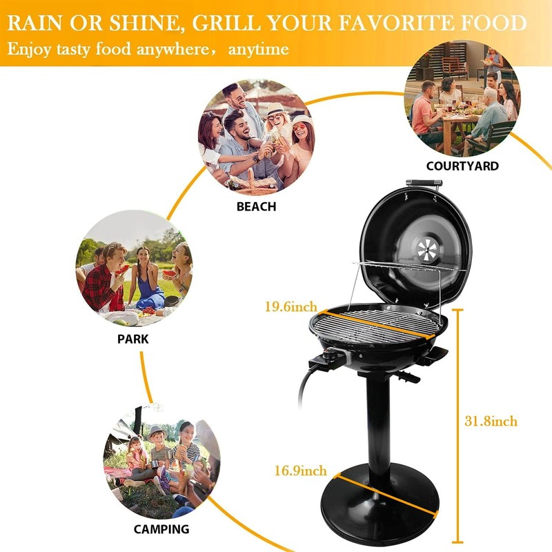 Electric Grill, Techwood Outdoor Electric BBQ Grill, 1600W Portable Removable