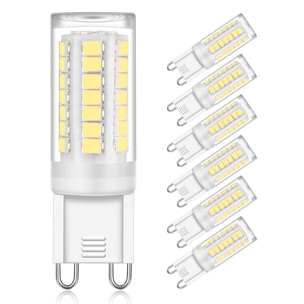 YUIIP LED G9 Light Bulbs 4W (40W Halogen Equivalent) 400LM Daylight White 6000K AC 110V-130V Bulb G9 Base Lamp Non-Dimmable for Home Lighting 6-Pack