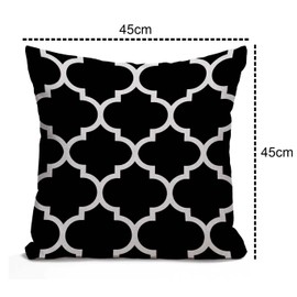Tomda Modern Black White Quatrefoil Cotton Linen Cushion Cover Throw Pillow Case Home Office Decorative for Sofa Living Room Square 45x45cm 18x18 Inches