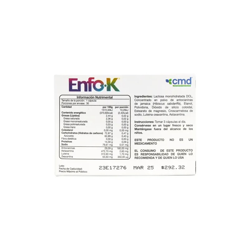 Enfo K, Suplemento Alimenticio, 30 Capsulas 0.642g C/u