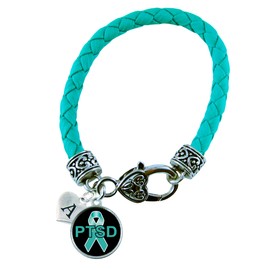 Custom PTSD Awareness Teal Leather Bracelet Gift Jewelry Choose Initial