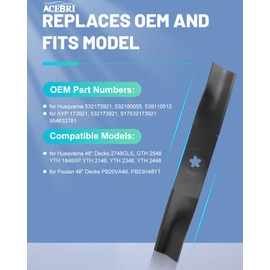 ACEBRI Mower Blades 48 inch Mulching Blade for Husqvarna 532173921,532180055,539110512,for AYP 173921,532173921,917532173921,954633781, 3Pack
