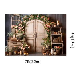 Kate 7x5ft Spring Pink Rose Flowers Photo Backdrops for Photography Wooden Arch Floral Door Vintage Wooden Vase Books Decoration Wedding Portrait Photographic Background