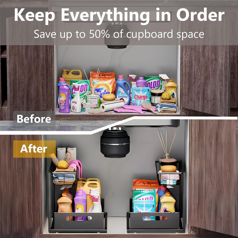 Ceetug Under Sink Organizers and Storage 2 Tier Slide Out