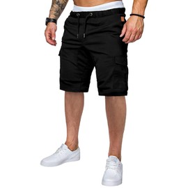 JMIERR Mens Casual Cargo Shorts - Cotton Drawstring Stretch Summer Beach Shorts Black Twill Chino Short with Pockets for Men,XL