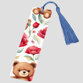 Generic Durable Metal Bookmark for Readers & Bookworms - Cute Teddy Bear Tulips, Pictoral