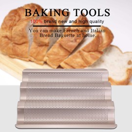 Ciglow 10inch French Bread Pan Baguette Baking Tray Perforated 3-slot Non Stick Carbon Steel