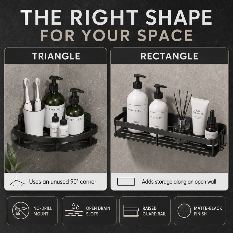 No-Drill Bathroom Shelf Wall Mounted Shower Storage Rack