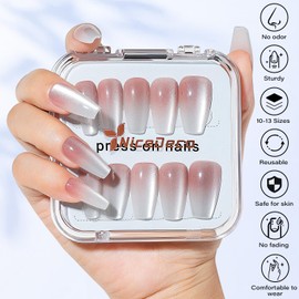 Nicedeco Cat Eyes Nails Tip Press on Nails Medium Coffin, Light Weight & Fit Perfectly Nail Tips-005 with 10-13 sizes, 30pcs