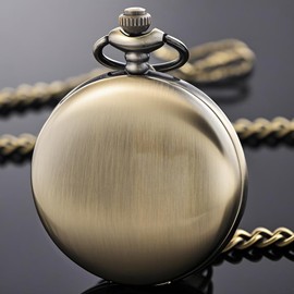 Alwesam Bronze Smooth Quartz Pocket Watches Round Arabic Numbers with 37CM Chain Best Gifts for Men Women