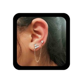 Allereya Vintage Crystal Ear Climber Earrings Chain Dangle Drop Earrings Tassel Chain Wrap Crawler Earrings Gold Rhinestone Cluster Stud Earrings Jewellery for Women and Girls