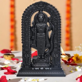 Kalakriti Ram Lalla Idol Ayodhya Mandir Shree Rama 2D Murti| Metal Statue for Diwali Pooja Room Home Decor Showpiece Gift, Office, Temple, Mandir Housewarming (Black, 6.5 Inch Height)