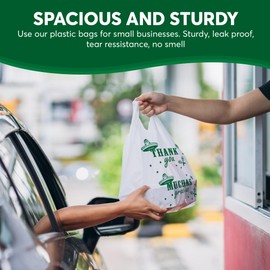 Thank You Muchas Gracias Print, Plastic Shopping Bags with handles, 500 Count, White, 11.5" x 7.5" x 22