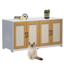 Litter Box Enclosure for 2 Cats, 47.2" Large Wood Hidden Litter Box Furniture for 2 Boxes with Sisal Doors and Sliding Drawers, Indoor Cat House TV Stand White
