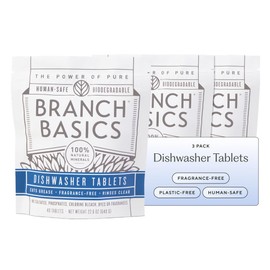 Branch Basics Dishwasher Tablets – 40 Ct, 3 Pack | Plastic-Free, Fragrance-Free, Human-Safe | Delivers a Powerful Clean Without Harsh Chemicals