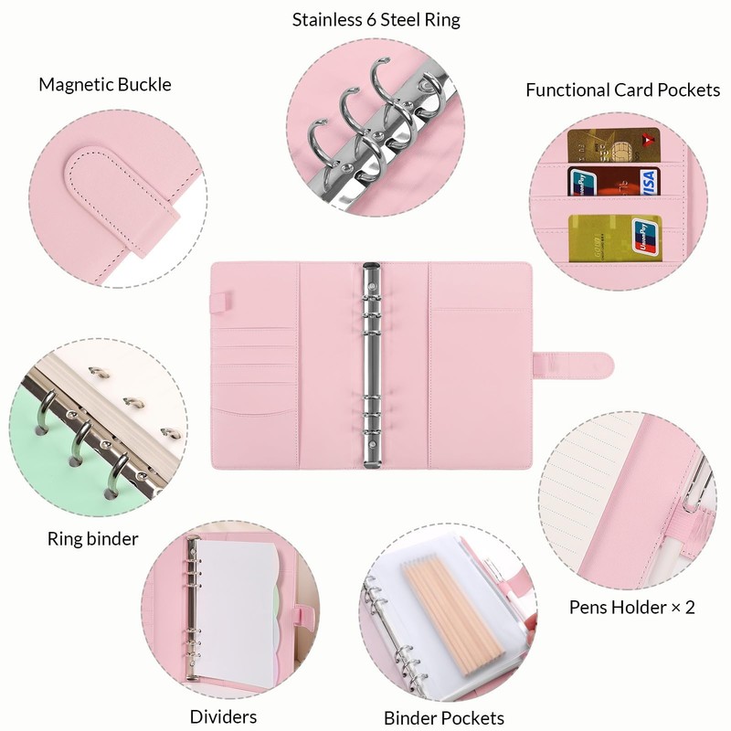 SKYDYE A5 Ring Binder, Ring Binder A5 Refillable, 135 Sheets
