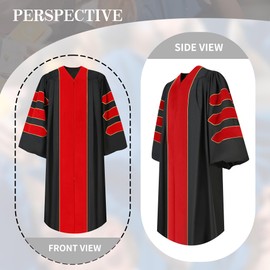 TngHui Deluxe Doctoral Graduation Gown Doctoral Hood and Tam 8 Sided Package Red Size 51(5'6"-5'8")