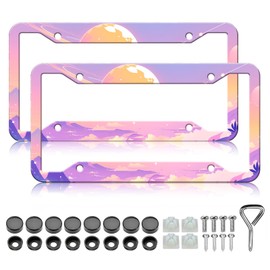 Cloud License Plate Frame - 2PCS Anime Moon Cloud Aluminum Metal License Plate Holder Covers, Rust-Proof Waterproof Car Decorative Tag Frames for Standard Us 12x6 Inch