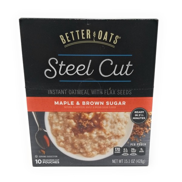 Better Oats Steel Cut MAPLE & BROWN SUGAR Instant Oatmeal, 15.1 Ounce (Pack of 4)
