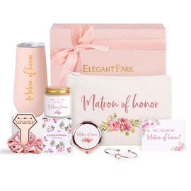 ELEGANTPARK Matron of Honor Proposal Gifts Bridesmaid Proposal Gifts Bridesmaid Box for Wedding Bridal Bachelorett Party Favors Gift Set Scented Candle Stainless Steel Champagne Flute Cup 10 OZ Pink